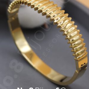 Paslanmaz Çelik Altın Rengi Kabartmalı Modern Tasarım Bilezik (6 Cm Oval İç Genişlik) - Görsel 2