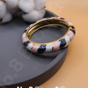 Lacivert Pembe Mineli Gold Kaplama Pirinç Bilezik - Görsel 1