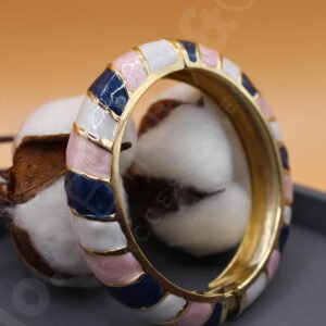 Lacivert Pembe Mineli Gold Kaplama Pirinç Bilezik - Görsel 2