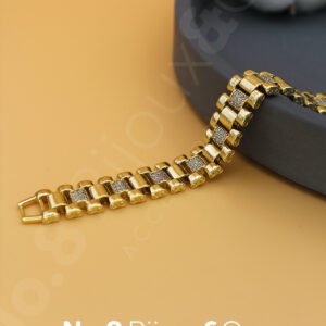 Xuping 14K Altın Rengi Mikro Zirkonlu Geniş Örgü Zincir Bileklik (19,5 cm) - Görsel 1