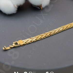 Xuping 14K Altın Rengi V Örgü Form İnce Top Detaylı Bileklik (17,5 cm – 8 mm Genişlik) - Görsel 2