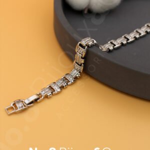 Xuping Beyaz Altın Rengi Baget & Mikro Taşlı Modern Zincir Bileklik (17+2 cm Ek Parçalı) - Görsel 1