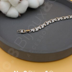 Xuping Beyaz Altın Rengi Baget & Mikro Taşlı Modern Zincir Bileklik (17+2 cm Ek Parçalı) - Görsel 2