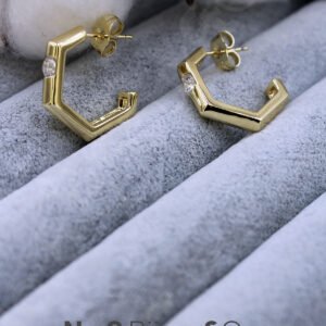 Xuping 14K Altın Rengi Zarif Tek Taş Detaylı Köşeli Halka Küpe - Görsel 1