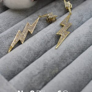 Xuping 14K Altın Rengi Modern Yıldırım Figürlü Taşlı Uzun Sallantılı Küpe - Görsel 1