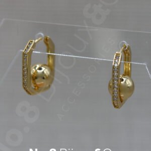 Xuping 14K Altın Rengi Geometrik Küre Detaylı Taşlı Modern Halkalı Kadın Küpe - Görsel 4