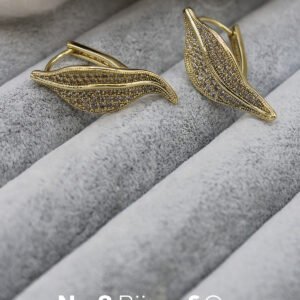 Xuping 14k Altın Rengi Doğal Form Yaprak Tasarım Mikrotaşlı Parlak Küpe - Görsel 1