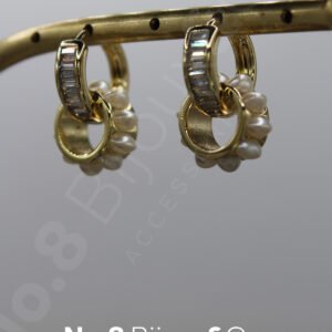 Xuping 14k Altın Rengi Halkalı İnci & Baget Taşlı Çift Stil Kullanımlı Tasarım Küpe - Görsel 3