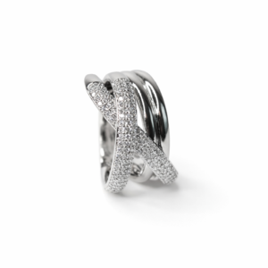 Xuping Parlak Zirkon Taş Detaylı Çapraz Gümüş Renk Yüzük - Görsel 1