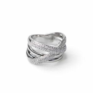 Xuping Parlak Zirkon Taş Detaylı Çapraz Gümüş Renk Yüzük - Görsel 2