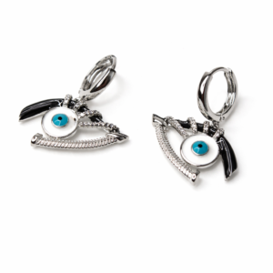 Gümüş Renk Nazar Göz Detaylı Zirkon Taşlı Sallantılı Küpe - Görsel 2