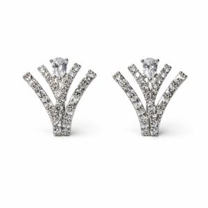 Gümüş Renk V Kesim Özel Tasarım Taş Detaylı Küpe - Görsel 2