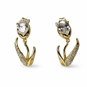 Altın Renk Zarif Lale Çiçeği Form Xuping Taşlı Küpe - Görsel 1