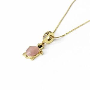 Xuping Altın Renk Pembe Doğal Taş Detaylı Kaplumbağa Kolye (43 cm Zincir) - Görsel 2