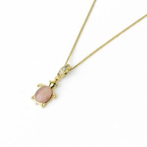 Xuping Altın Renk Pembe Doğal Taş Detaylı Kaplumbağa Kolye (43 cm Zincir) - Görsel 3