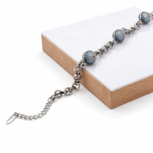 Xuping Beyaz Altın Rengi Mavi Nazar Taşlı Küre Detaylı Zincir Bileklik (20 cm+3 cm Ayarlanabilir) - Görsel 1