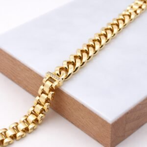 Xuping 14K Altın Rengi Kordon ve Mikro Taşlı Kalın Zincir Zincir Bileklik (18 cm+2 cm Ek Parçalı) - Görsel 2